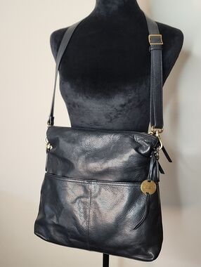 Margot New York Mickey Double Zip Crossbody Black Genuine Leather Fold Over Bag